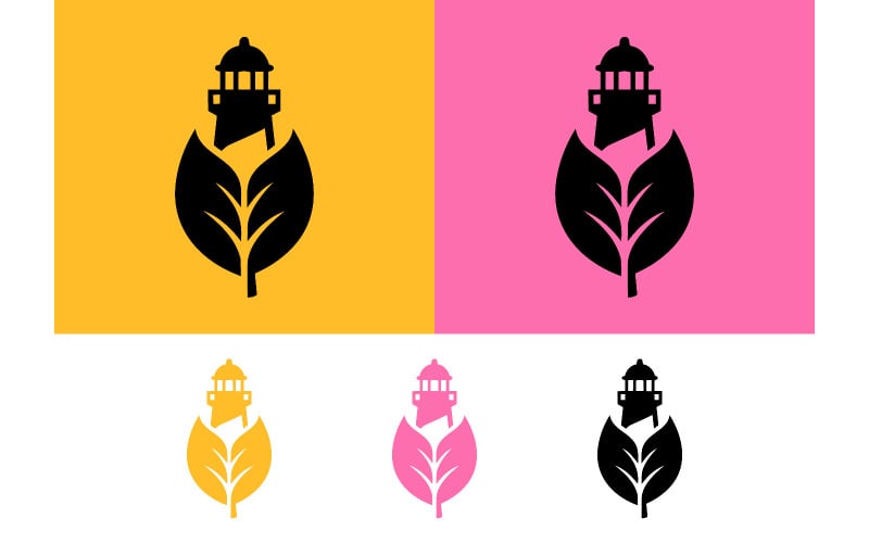 Foglia con logo del faro, colore giallo e rosa.