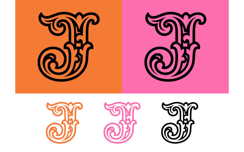 Lettre J ornée sur fond coloré.