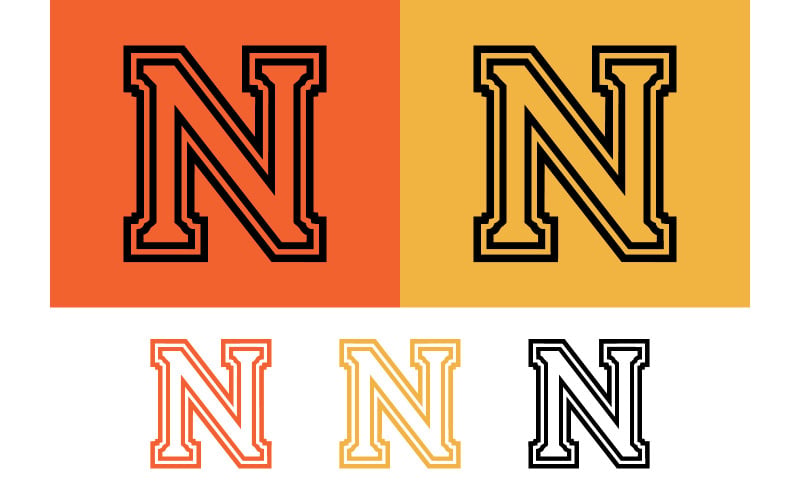 Conception de logo en forme de lettre N sur fond orange et jaune.