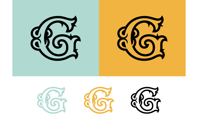 Sierlijk logo met de letter G en monogram-elementen.