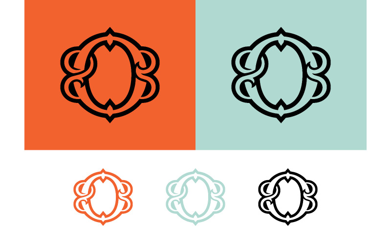 Elementi decorativi ornamentali per il logo con la lettera O.