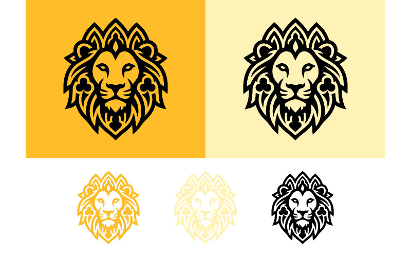 Fond jaune beige avec emblème de tête de lion pour logos.