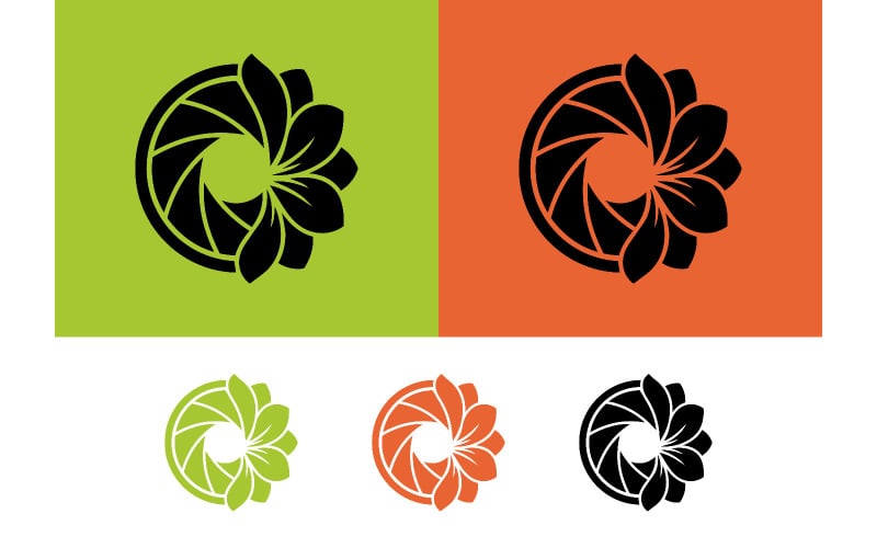 Design del logo con apertura della fotocamera e fiore.