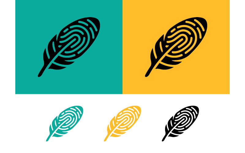 Fjäder fingeravtryck logotyp emblem kreativ design.