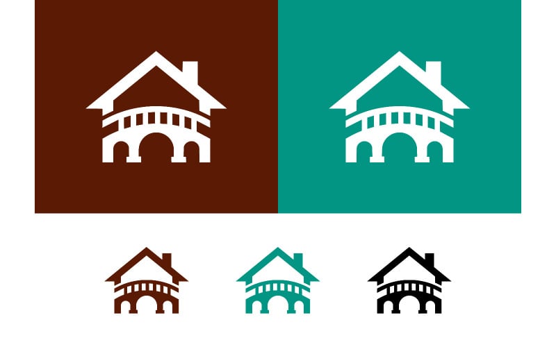 Maison avec élément architectural de pont, couleur marron turquoise.