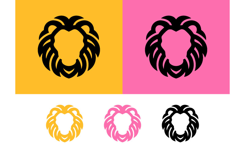 Logo graphique représentant une tête de lion sur fond coloré.