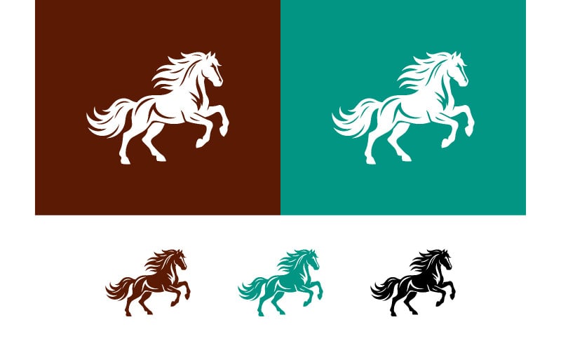 Logo-ontwerp met een majestueus, rennend wit paard.