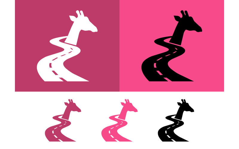 Logo girafe sur route sinueuse.