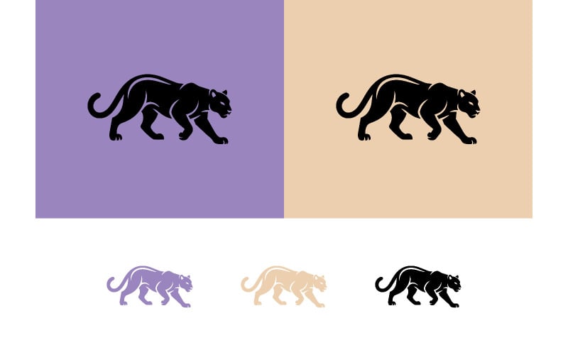 Svart panter som går på lila och beige abstrakt.
