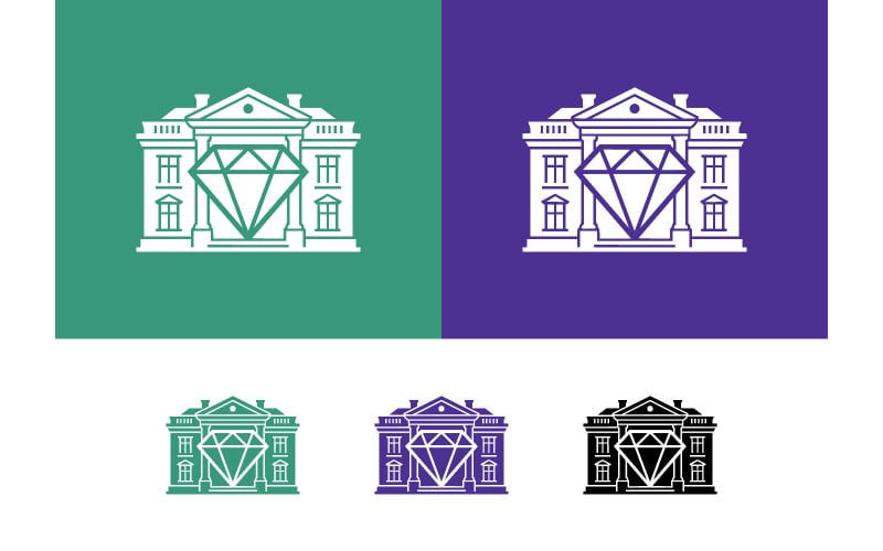 Diamond herrgårdslogotyp på grön och lila bakgrund.