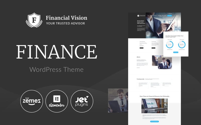 Financial Vision – Thème WordPress Elementor classique polyvalent pour la finance