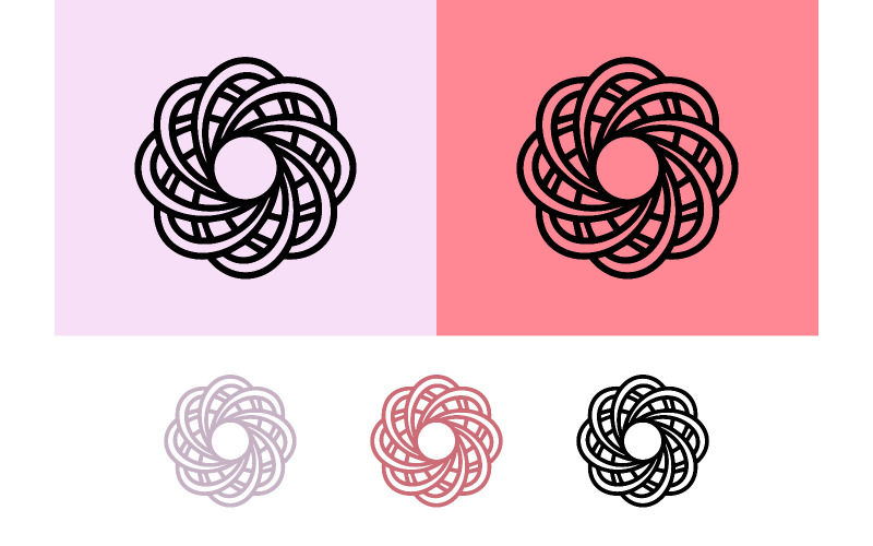 Abstract logo met gedraaide wervelingen in lichtroze.
