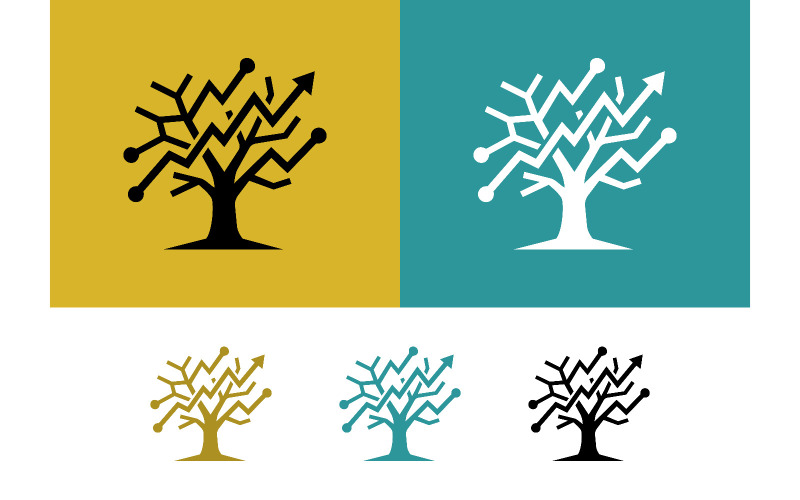Logo tecnologico con freccia che indica un albero digitale che cresce verso l'alto.