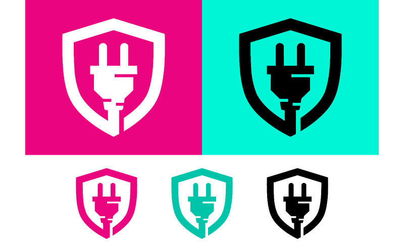 Electrical plug inside shield security icon.