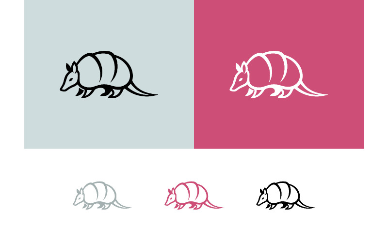 Armadillo-logotyp på grå och rosa bakgrund.