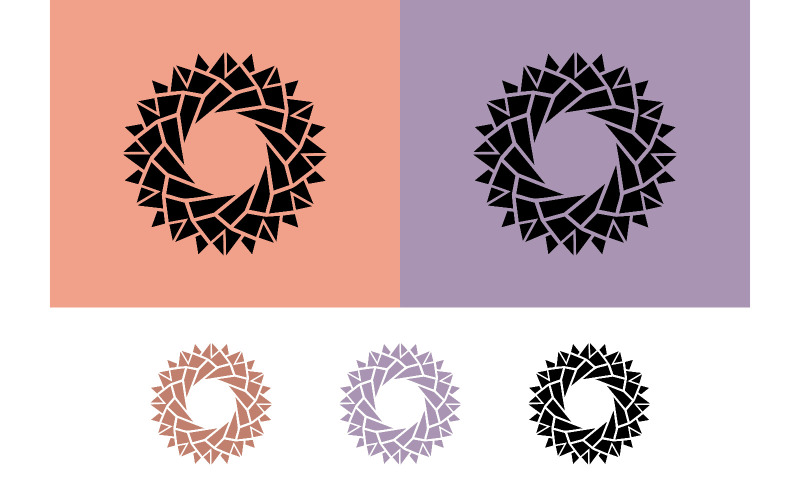 Geometrisch wervelend logo, abstract, paars, perzik, zwart.