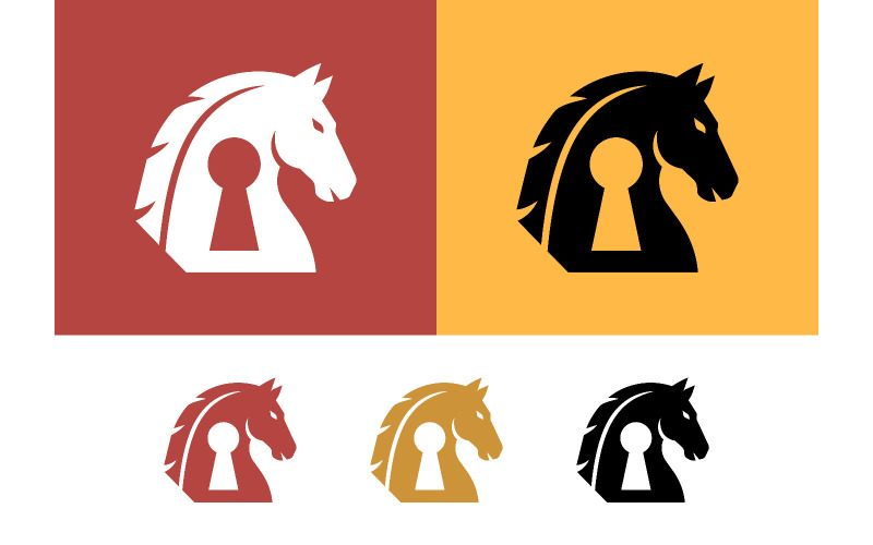 Logo tête de cheval avec emblème en forme de trou de serrure.