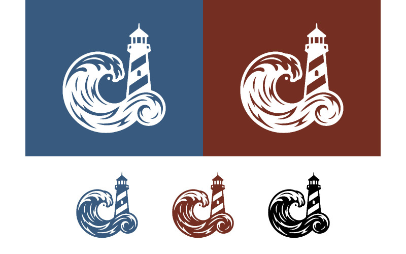 Fyr havsvåg logotypdesign för resor.