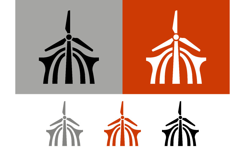Vindkraftverksbyggnadens logotyp industriell grå orange svart.
