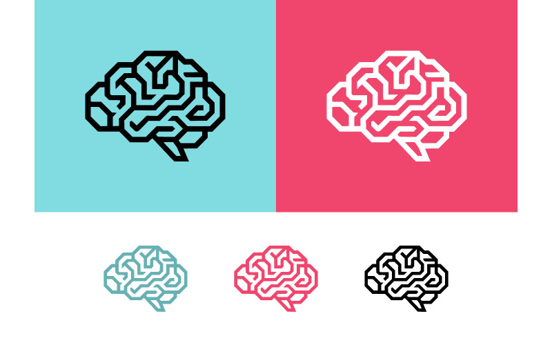 Dessin de contour de cerveau sur fond coloré.