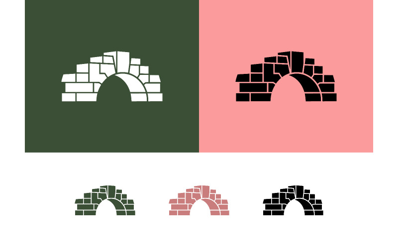 Icona di un ponte ad arco in pietra su sfondo verde e rosa.