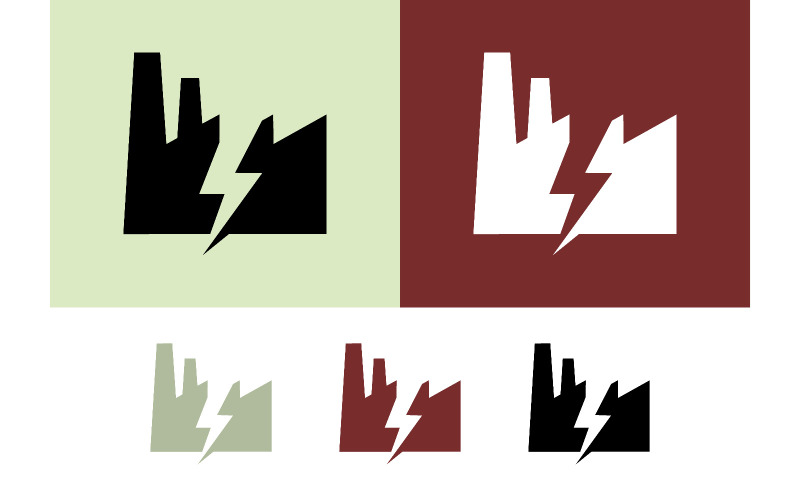 Symbol budynku fabrycznego z piorunem.