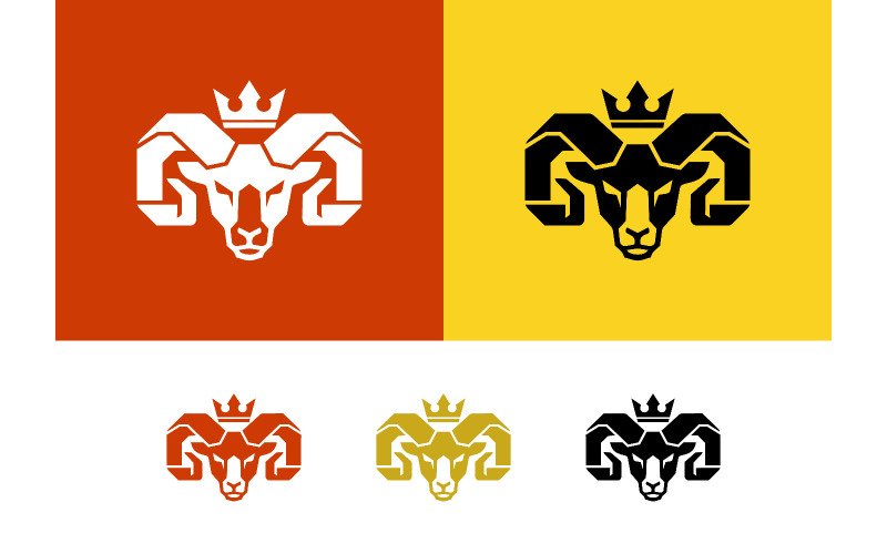 Logo tête de bélier avec couronne sur fond rouge.