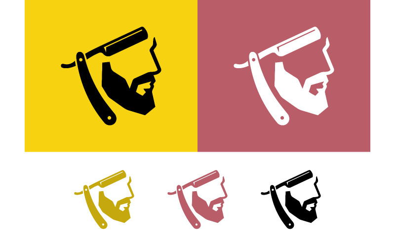 Logo de rasoir de barbier sur fond jaune avec variantes.