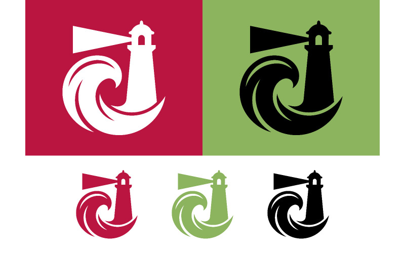 Logo de phare ondulé rouge vert noir blanc.