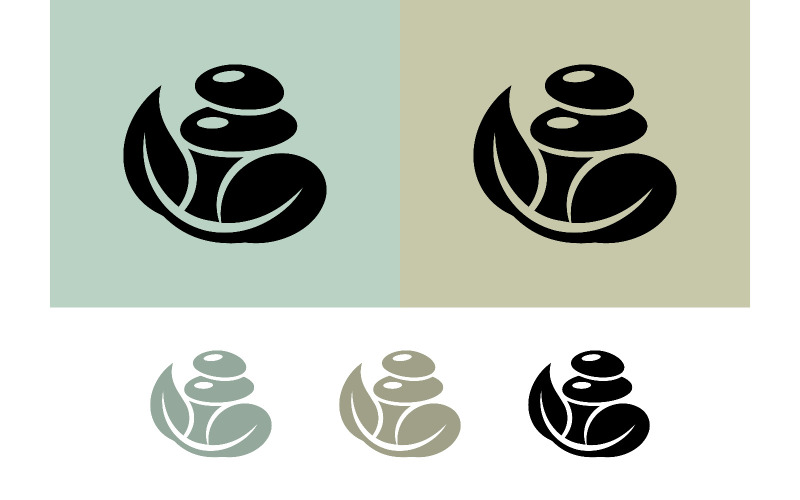 Pierres de spa et logo de feuille sur fond blanc.