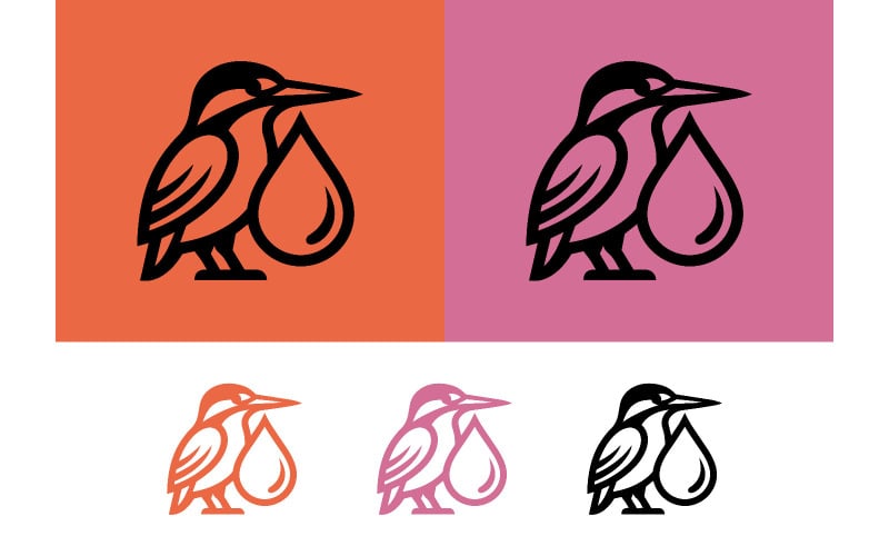 Design del logo con un martin pescatore che trasporta una goccia d'acqua.