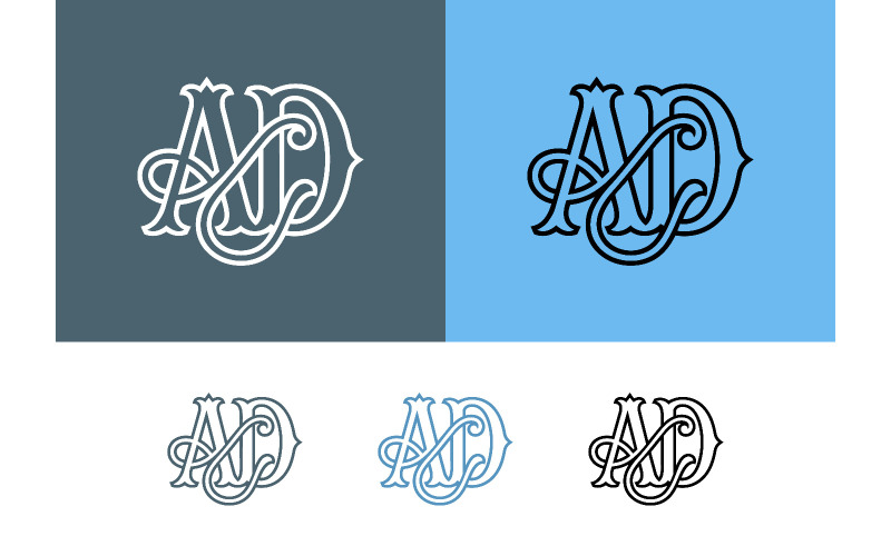 Monogram AD Logo-Design in Grau und Blau.