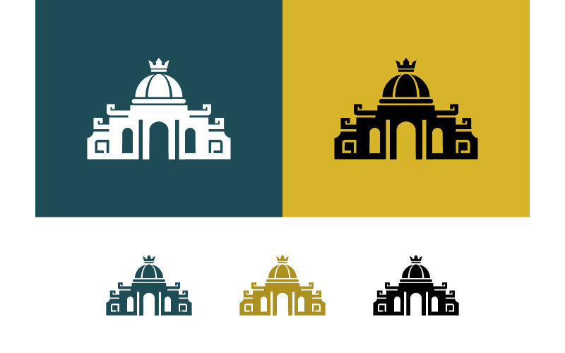 Set di icone di edifici palaziali, design grafico.