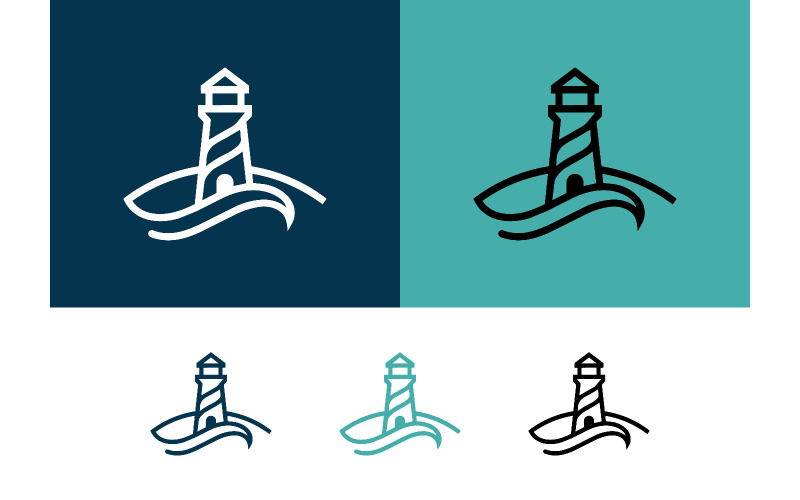 Conception d'un logo représentant un phare et une vague.