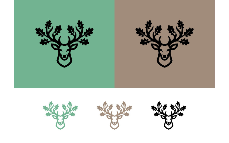 Logo met hertenkop en gewei in groenbruin.