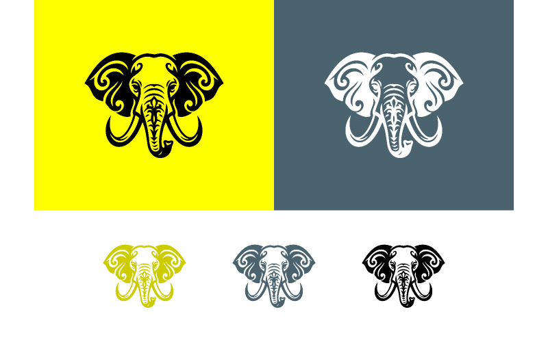 Logo-Design mit Elefantenmotiv im Stammeskunststil, gelb.
