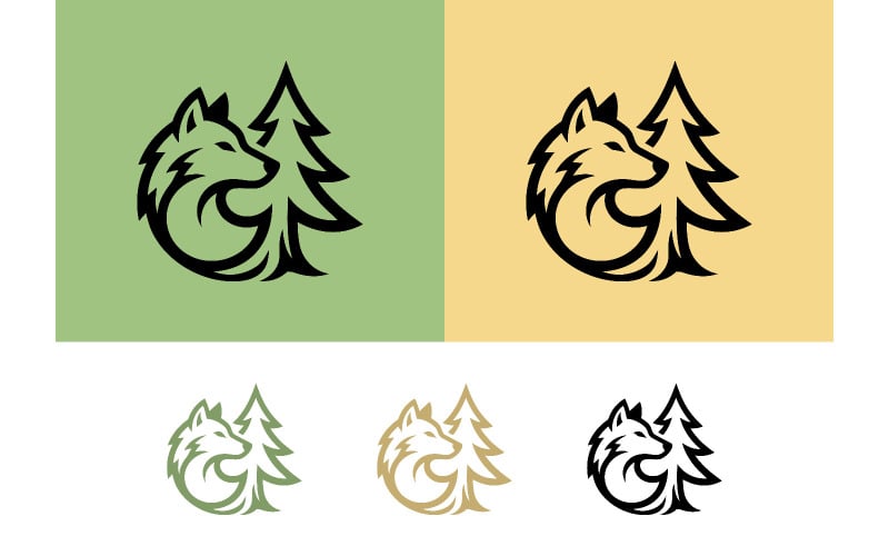 Varg och tall logotyp design grön beige.