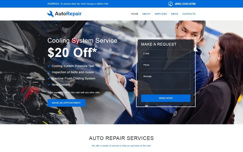 Plantilla de sitio web adaptable para reparación de automóviles