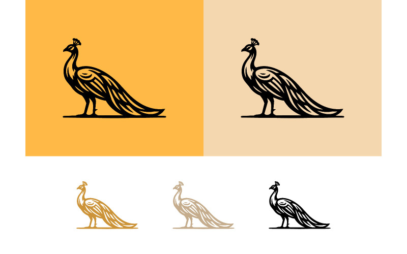 Silhouet van een pauw, een elegante vogel met een lange staart.