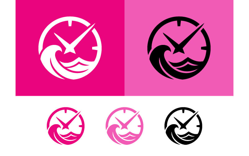 Cadran d'horloge avec symbole de vague rose et noir.