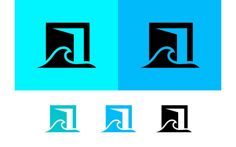 Design del logo a onda per porta, blu acquamarina.