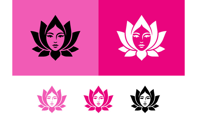 Logo zen con volto di donna e fiore di loto.