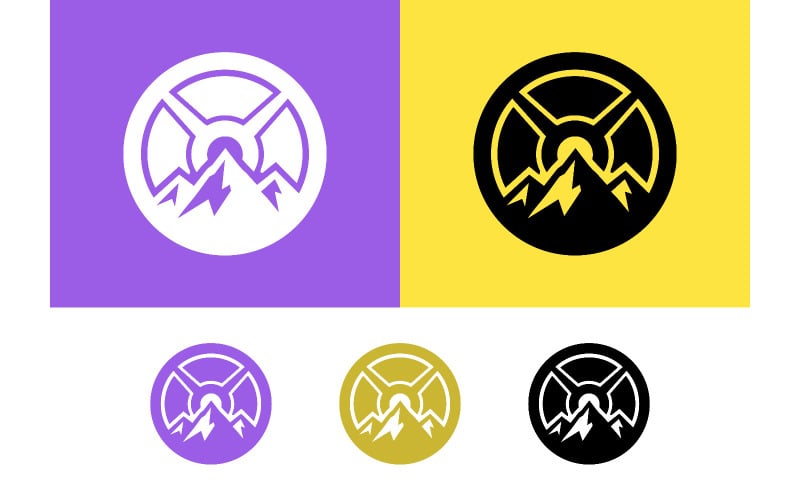 Logo della piastra di peso Mountain Peak viola e giallo.