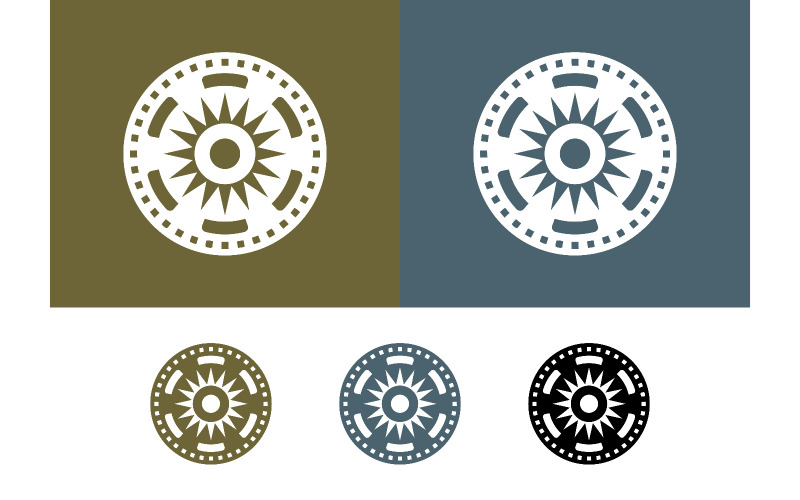 Symbole mandala soleil, vert, bleu, noir.
