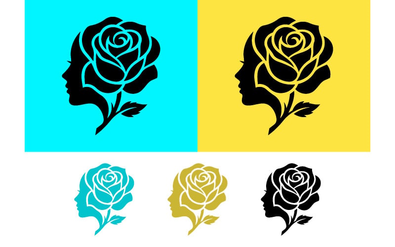 Design del logo con volto femminile e rosa, bellezza.