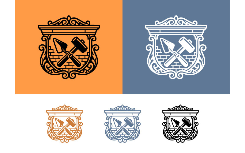 Stemma di attrezzi da costruzione con emblema di cazzuola e martello.