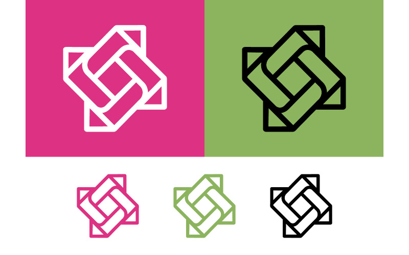 Motifs géométriques en spirale sur fond rose et vert.
