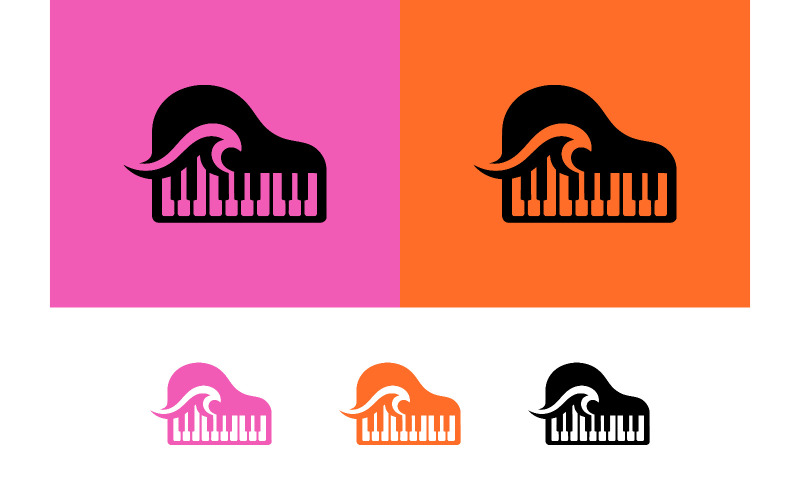 Pianoforte a coda con logo a forma di onda.
