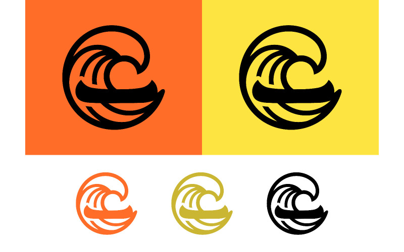 Logos de canoës Wave orange jaune noir voyage sur l'eau.
