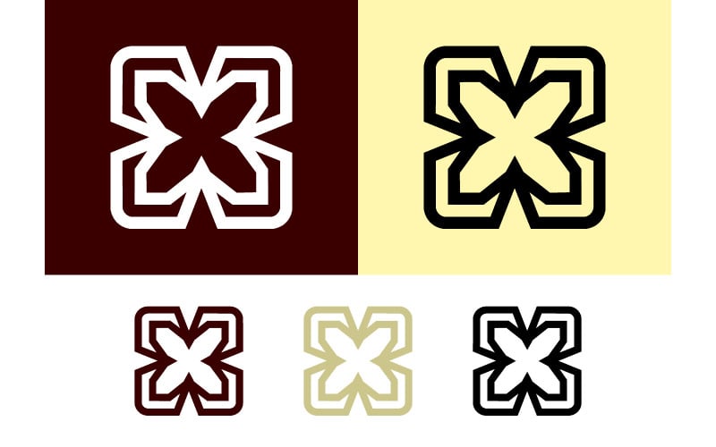 Абстрактный логотип в форме креста на кремово-бордовом фоне.